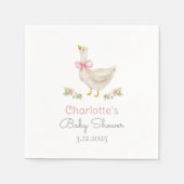 ゆるい間抜けピンクの弓の赤ちゃんシャワーのガチョウ スタンダードカクテルナプキン (正面)