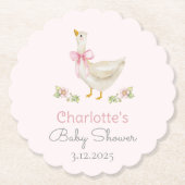 ゆるい間抜けピンクの弓の赤ちゃんシャワーのガチョウ ペーパーコースター (正面)