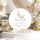 ゆるい間抜けピンクの弓の赤ちゃんシャワーのガチョウ ラウンドシール