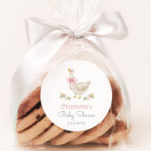 ゆるい間抜けピンクの弓の赤ちゃんシャワーのガチョウ ラウンドシール