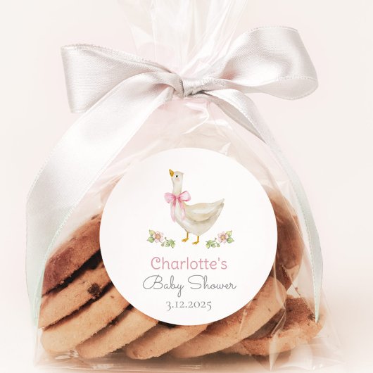 ゆるい間抜けピンクの弓の赤ちゃんシャワーのガチョウ ラウンドシール