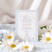 ゆるい間抜け赤ちゃんシャワーブルーギンガムにガチョウ 招待状