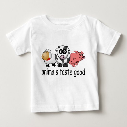 よい動物の好み-おもしろいな肉食べる人のデザイン ベビーTシャツ (正面)