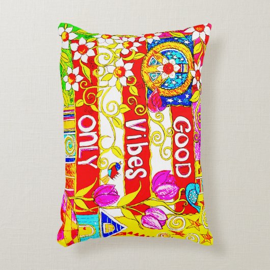 よい感情だけ、Bohoのピースサイン、デイジー、旗、 アクセントクッション (正面(垂直))