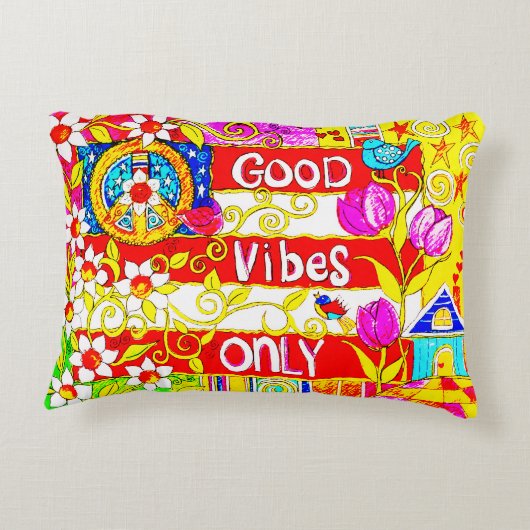 よい感情だけ、Bohoのピースサイン、デイジー、旗、 アクセントクッション (裏面)