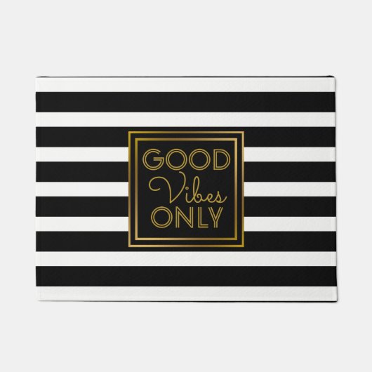 よい感情の金ゴールドのモダンな白黒ストライプだけ ドアマット (正面)