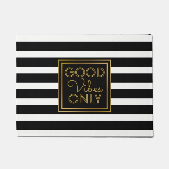 よい感情の金ゴールドのモダンな白黒ストライプだけ ドアマット (正面)