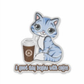 よい日はコーヒーから始まる |猫とコーヒー シール (正面)