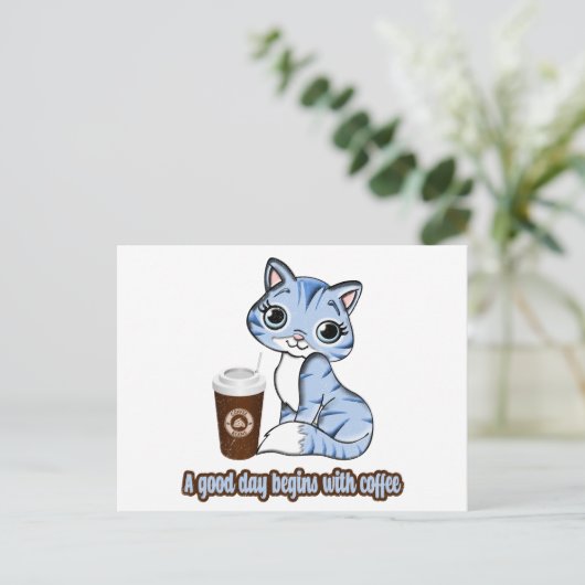 よい日はコーヒーから始まる |猫とコーヒー ポストカード (スタンド正面)