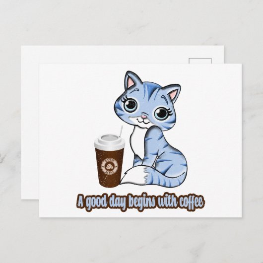 よい日はコーヒーから始まる |猫とコーヒー ポストカード (正面/裏面)