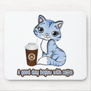 よい日はコーヒーから始まる 猫とコーヒー マウスパッド