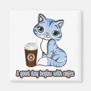 よい日はコーヒーから始まる 猫とコーヒー マグネット