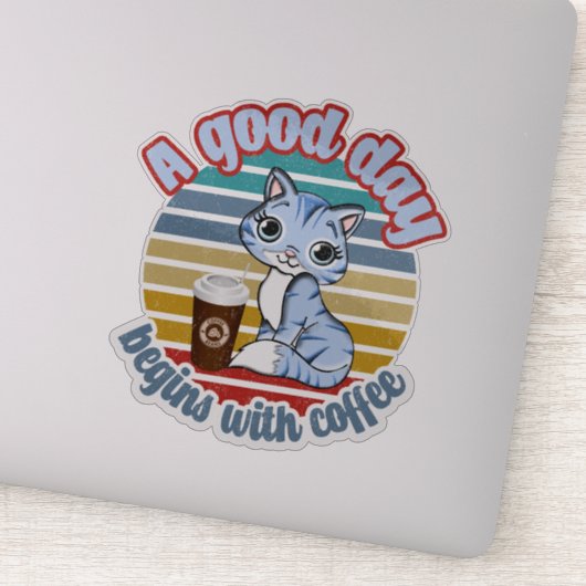 よい日はコーヒーから始まる | Cat Loves Coffee シール (詳細)