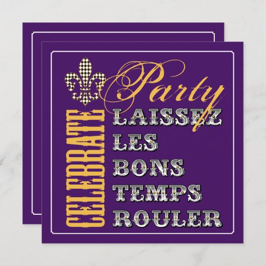 よい時ロールパーティーの紫色を許可して下さい 招待状 (正面/裏面)