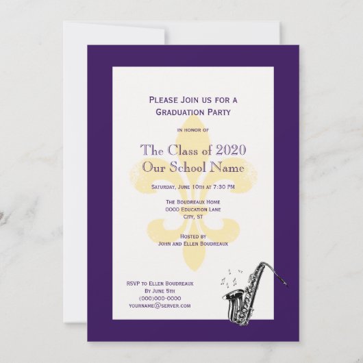 よい時ロール卒業パーティーの紫色を許可して下さい 招待状 (裏面)