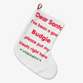 よいbudgie ラージクリスマスストッキング (正面 (吊り時))