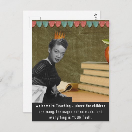 ようこそおもしろい先生ヴィンテージブラック女性はがき ポストカード (正面/裏面)