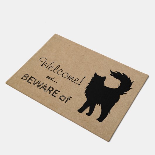 ようこそおもしろい猫に気を付けよ素朴 ドアマット (アングル)