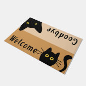 ようこそさようなら、猫ドアマット、かわいい黒猫 ドアマット (アングル)