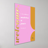 ようこそはっきりしたピンク&イエローレトロ抽象芸術結婚ズ 箔ポスター (レイダウン)