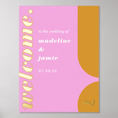 ようこそはっきりしたピンク&イエローレトロ抽象芸術結婚ズ 箔ポスター (正面)