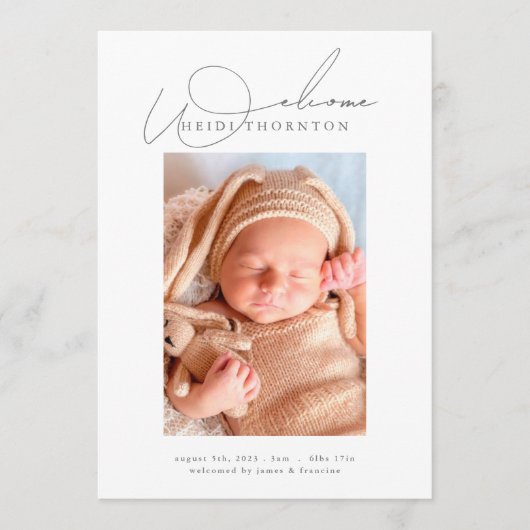 ようこそはっきりしたフレーム写真ベビーの誕生のお知らせ 案内状 (正面)