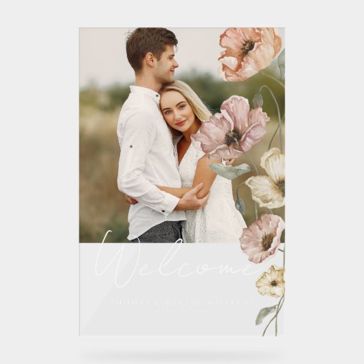 ようこそアイスランドの水の色アイスランドポピー写真 アクリルサイン (正面)