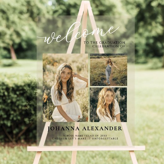 ようこそアクリルモダン3枚の写真の卒業 アクリルサイン