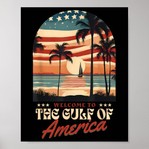 ようこそアメリカ湾ヴィンテージビーチ米国国旗G ポスター