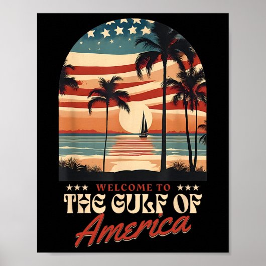 ようこそアメリカ湾ヴィンテージビーチ米国国旗G ポスター (正面)