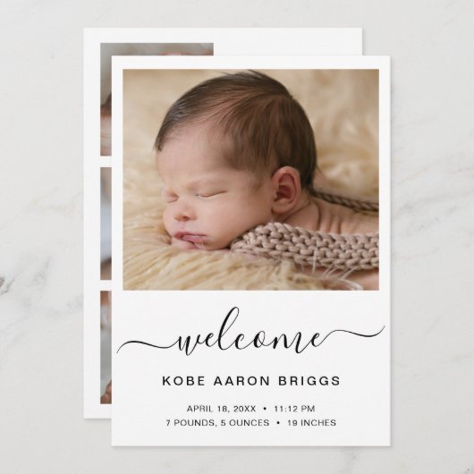 ようこそエレガントシンプルベビーフォト誕生 案内状 (正面/裏面)