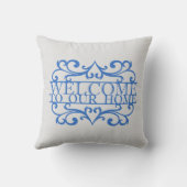 ようこそエレガント私たちのホーム引用文ブルーグレー クッション (裏面)