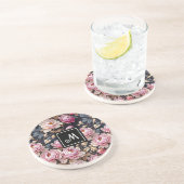 ようこそエレガント赤面ピンクピーニーフローラモノグラム コースター (側面)