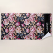 ようこそエレガント赤面ピンク牡丹フローラ名 ビーチタオル (正面)