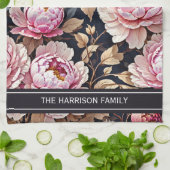 ようこそエレガント赤面ピンク牡丹フローラ キッチンタオル (折り畳み)