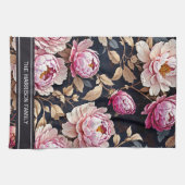 ようこそエレガント赤面ピンク牡丹フローラ キッチンタオル (横)