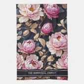 ようこそエレガント赤面ピンク牡丹フローラ キッチンタオル (縦)