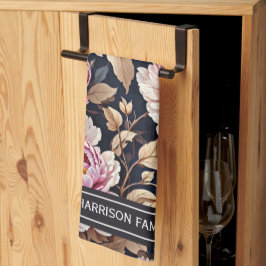 ようこそエレガント赤面ピンク牡丹フローラ キッチンタオル