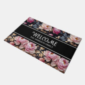 ようこそエレガント赤面ピンク牡丹フローラ ドアマット (アングル)