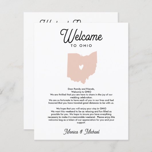 ようこそオハイオの手紙結婚&旅程の任意の色 (正面/裏面)