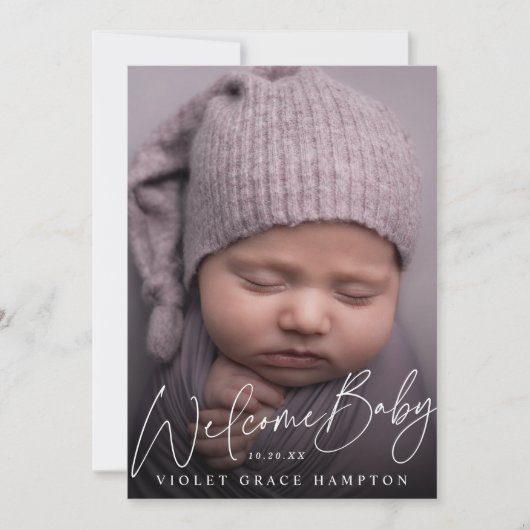 ようこそカジュアル新生児フォト誕生 案内状 (正面)