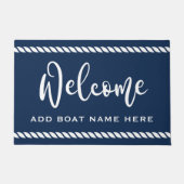 ようこそカスタムのボート名のロ縁どープダークブルー ドアマット (正面)