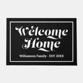 ようこそカスタムファミリ名スクリプト白黒 ドアマット