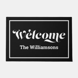 ようこそカスタムファミリ名スクリプト白黒 ドアマット