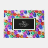 ようこそカラフルのアート花の名前 ドアマット (正面)