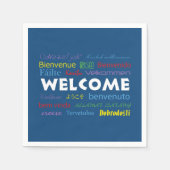 ようこそカラフル多くの言語の青い背景 スタンダードカクテルナプキン (正面)