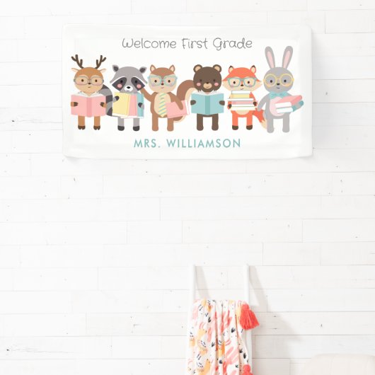 ようこそクラスの看板かわいい動物 横断幕 (インサイチュ)