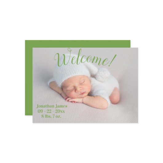 ようこそグリーンフォトスクリプト男女兼用誕生 案内状 (正面/裏面インサイチュ)