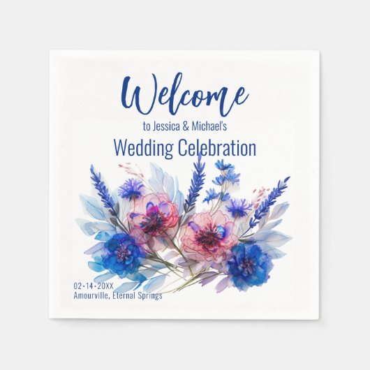 💍ようこそコーンフラワーとラベンダー スタンダードカクテルナプキン (正面)