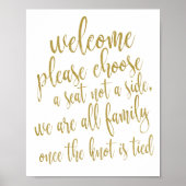 ようこそサイド以外のシートを選択金ゴールドグリッター標識 ポスター (正面)